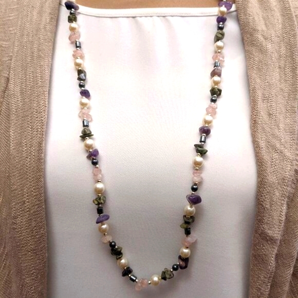 Stylish Precious Stones Rope Necklace - Picture 2 of 3